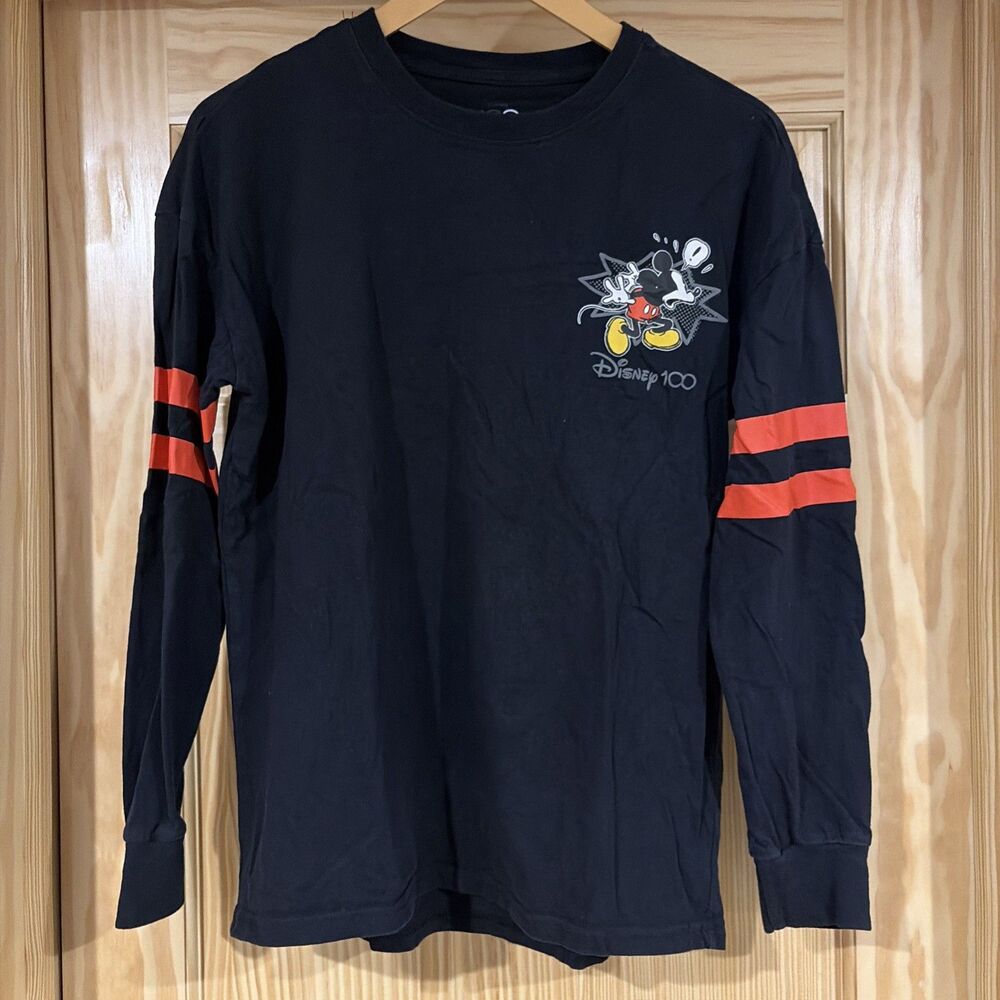 Disney Mickey Mouse 100 Long Sleeve Black Crew Neck T-Shirt Size Small